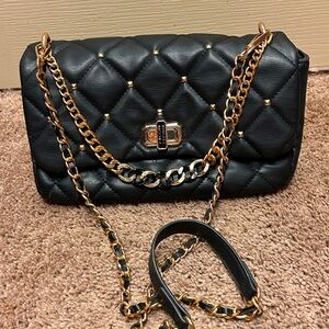 Badgley Mischka Black Studded Quilted Shoulder Bag Top Handle